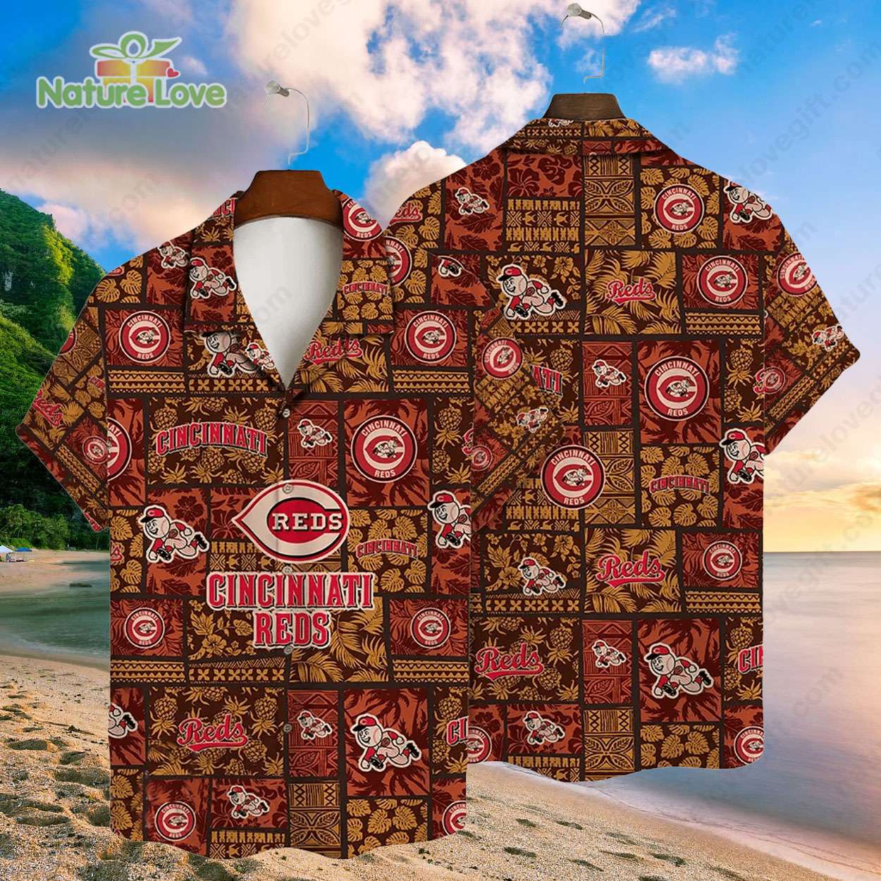 Vintage Cincinnati Reds Leaves MLB Reds Hawaiian Shirt