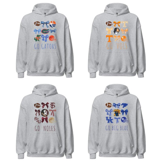 Vintage College Football Bow Ash Hoodie, Retro Football Coquette Hoodie, NCAA College All Team Football for Fan, Casual...