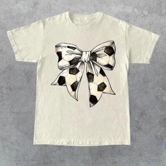 Vintage Coquette Soccer Bow Tee, Bow Soccer Shirt, Coquette Soccer Shirt Design, Soccer Mama, Soccer Girl Tshirt, Soccer Wife shirt, Full Sizes, Full Colors, Cotton Round Neck Tee