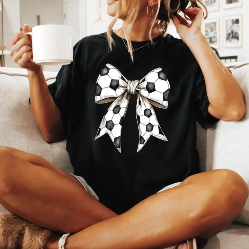 Vintage Coquette Soccer Graphic Shirt, Soccer Bow Sweatshirt, Soccer Mom Shirt, Game Day Shirt, Aesthetic Game Day Shirts Womenswear Tops