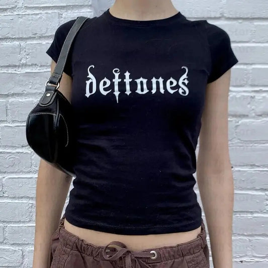 Vintage Deftones Graphic Baby Tee, Retro Women's T-Shirt, Punk Streetwear, Emo Girl Tops, Grunge 2000s, Gift For Girlfriend Cotton Womenswear, Gift For Her