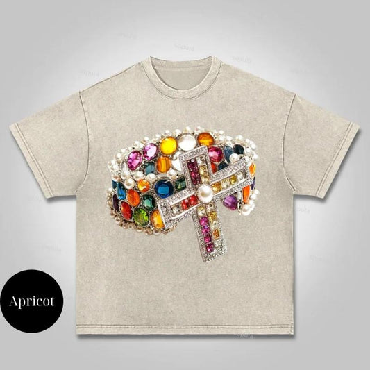 Vintage Diamond Cross Graphic Print T-Shirt, Vintage Graphic Y2k Tee, Grillz Tshirt, Y2k Clothing, Unisex Crewneck Medium Cotton Short Slevee