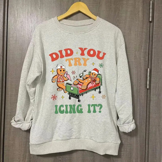Vintage Did You Try Icing It Graphic Tee - Funny Nurse Gingerbread Shirt - Cookies Xmas - Merry Christmas - Christmas Gifts - Santa Claus