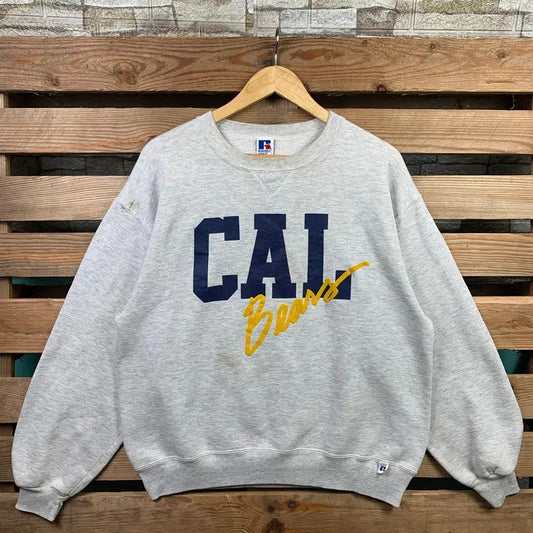 Vintage Distress Ncaa Russell Cal Bears Sweatshirt Cal Bears Crewneck Jumper Cal Bears Pullover Sweater Cal Bears Logo Graphic Gray Colour