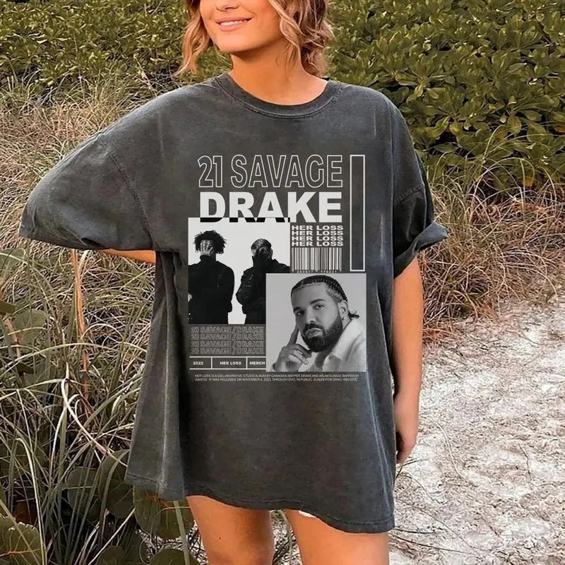 Vintage Drake 21 Savage T-Shirt, Her Loss Shirt, Vintage 90s Bootleg Shirt, Drake Shirt, Drake It's All A Blur Tour Shirt, Rapper Tee