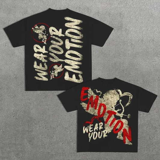 Vintage Emotion Angle Graphic Cotton Short Sleeve T-Shirt