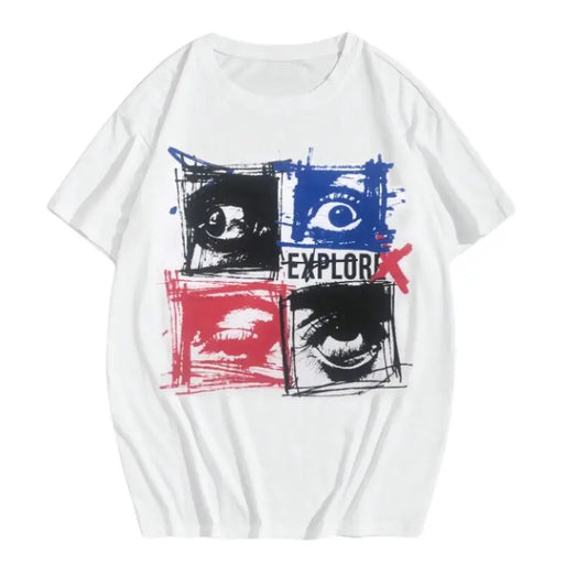 Vintage Explore Eyes Graphic Tees, Crew Neck, Size S- 3XL, Menswear Top, Womenswear Top Underwear Streetwear A6
