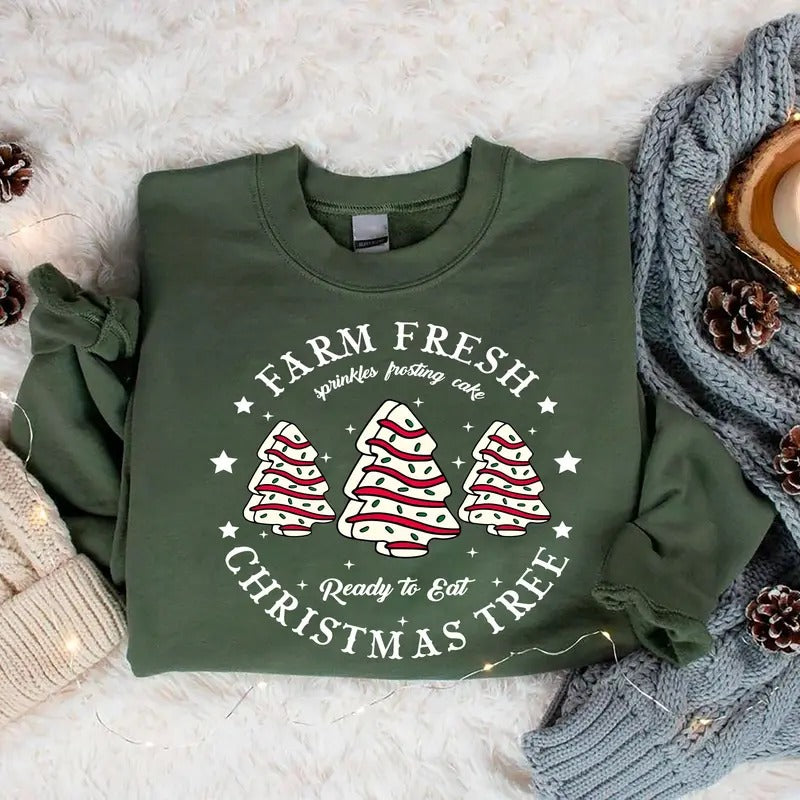 Vintage Farm Fresh Christmas Tree Sweatshirt, Christmas Tree Cake Shirt, Christmas Holiday Hoodie, Christmas Cake Shirt for Women, Christmas Farm Sweatshirt