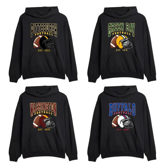 Vintage Football All Team Hoodie Collection - Classic Unisex Black Color T-Shirts, Sweatshirt | InkThreadWorks.com