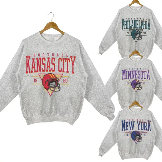 Vintage Football Team Crewneck Sweatshirt In Sport Grey - Classic Fit, Unisex, Casual Style, S-5XL T-Shirts, Hoodie