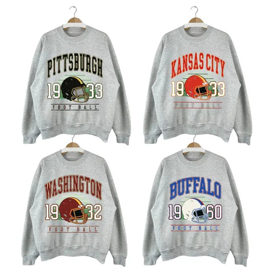 Vintage Football Team Sweatshirt In Ash Grey - Classic Style for Every Football Fan T-Shirts, Hoodie | InkThreadWorks.com