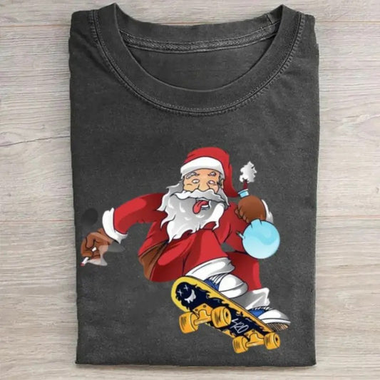 Vintage Funny Christmas Graphic Tee - Santa Skateboarding - Christian Christmas - Santa Holding a Boong - Funny Cannabis Shirt - Merry Christmas - Cute Winter Shirt - Christmas Gifts - Stoner Gifts