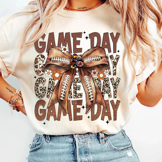 Vintage Gamecocks Football Coquette Bow Game Day Shirt, Gameday Women's Sweatshirt Cotton Fit Top Womenswear Embroidered Flat