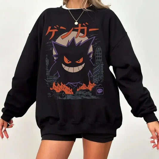 Vintage Gengar Japanese Cotton T-Shirt, Sweatshirt  Unisex Menswear Casual Clothing Tops Sweaters Hoodie | InkThreadWorks.com