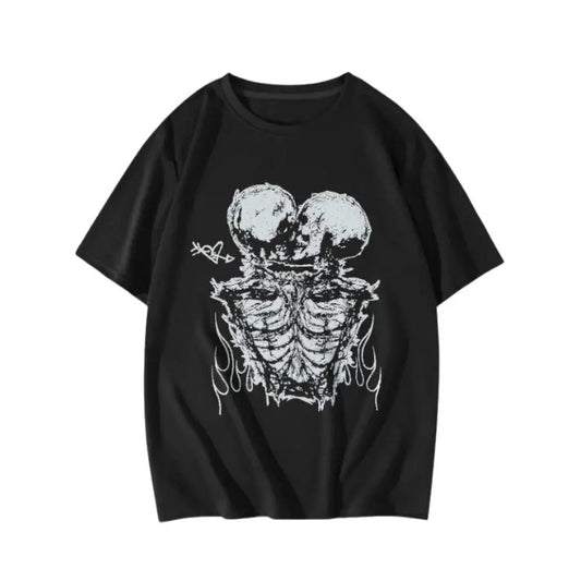 Vintage Goth Men Skeleton Print Y2k Graphic Tee, Sweatshirt, Hoodie Gift For Women Top Womenswear Underwear Cotton T-Shirt Polyester Streetwear