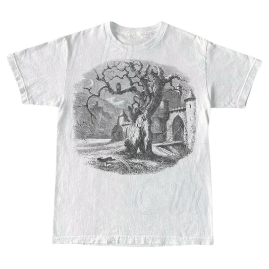 Vintage Gothic Dark Art T-Shirt, Retro Gothic 90s Shirt, Horro Graphic Shirt, Dark Art Castle Tee, Dark Academia Shirt, Goth Aesthetic Tee Menswear Top Underwear Tshirt Streetwear Tropical Crewneck Shortsleeve