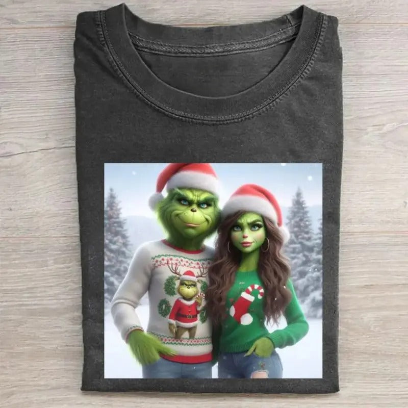 Vintage Gr1nch Couple Christmas Graphic Tee - Funny Christmas Shirt for Couple - Christmas Gifts - Gr1nch Santa Claus
