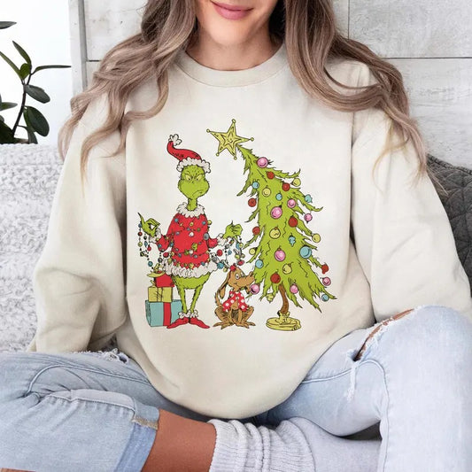Vintage Grlnch Christmas Tree Sweatshirt, Whimsical Grnch Max Tree Sweatshirt, Retro Xmas Tee, Funny Grinchy Gift