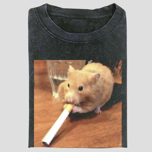 Vintage Hamster With Attitude Graphic Tee, Funny Meme Animal Shirt, Grunge Irony Vibes Aesthetic, Unisex Menswear Womenswear Top