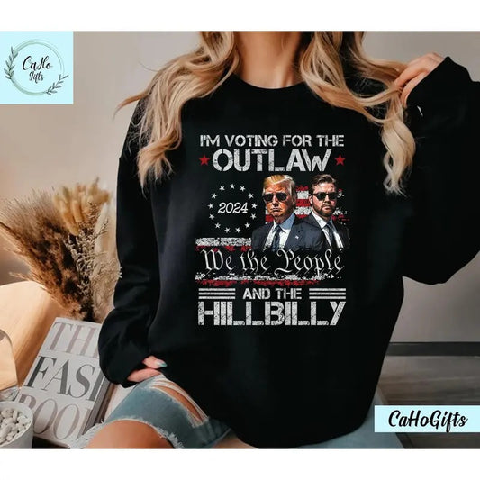 Vintage I'm Voting For The Outlaw And The Hillbilly 2024 Shirt Ridin With The Outlaw And The Hillbilly Trump Shirt...