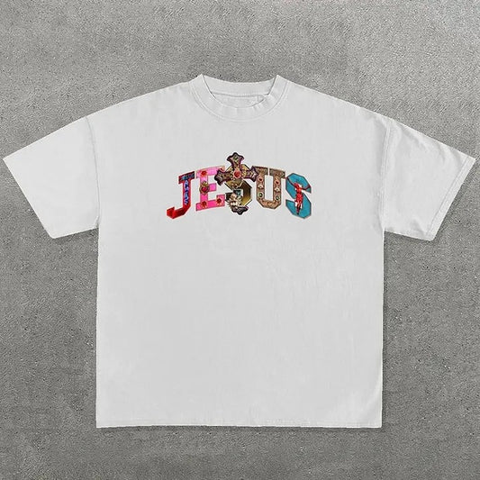 Vintage Jesus Words Graphic Cotton T-Shirt