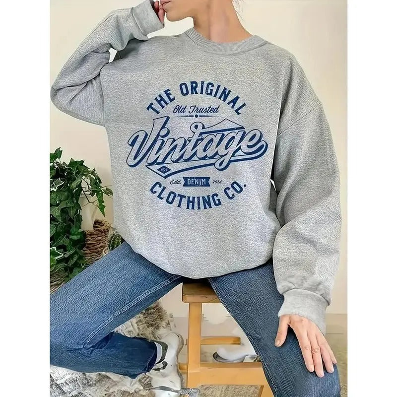 Vintage Letter Print Sweatshirt, Casual Long Sleeve Crew Neck Sweatshirt, Women's Clothing T-Shirts, Hoodie