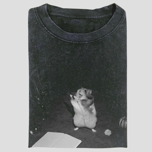 Vintage Magic Hamster Wizard Graphic Tee, Funny Animal Witchcore Shirt, Fantasy Meme Style, Unisex Menswear Womenswear Top