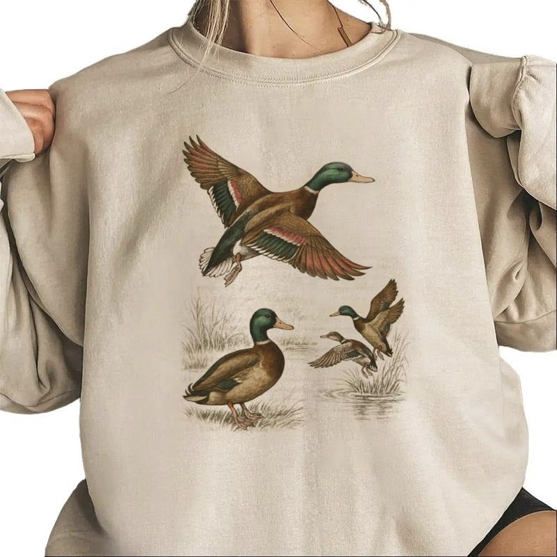 Vintage Mallard Flight Hunting Crewneck Sweatshirt Unisex T-shirt Hoodie Cotton Pullover Womenswear Day Polyester Printed