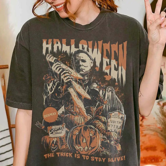 Vintage Michael Halloween Shirt, Horror Movie Shirt, Myers Thriller Friday the 13th Horror Shirt, Retro Halloween Sweatshirt, Full Sizes, Full Colors, Unisex T-shirt for Men and Women, Classic Menswear, Womenswear Comfort Top Cotton Printed