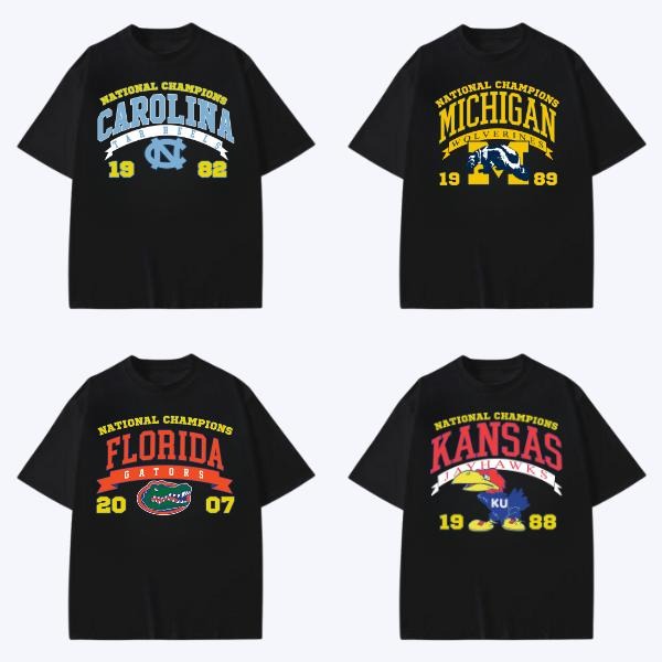 Vintage NCAA Champions Shirt UNC Michigan Florida Kansas Graphic Tee, College Sports Fan Shirt, Unisex Classic Fit, Game Day Retro Style 2025