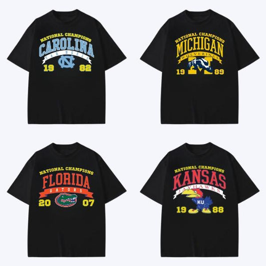 Vintage NCAA Champions Shirt UNC Michigan Florida Kansas Graphic Tee, College Sports Fan Shirt, Unisex Classic Fit, Game Day Retro Style 2025
