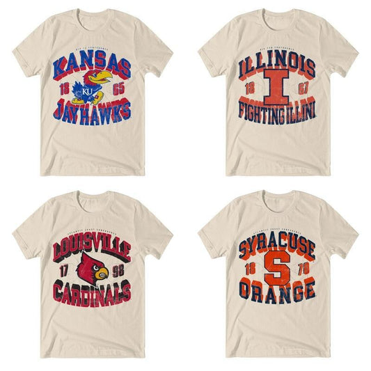 Vintage NCAA College Team Shirt Kansas Illinois Louisville Syracuse Graphic Tee Game Day Outfit For Students Fans Unisex Trendy Style