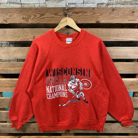 Vintage NCAA Wisconsin National Championship Sweatshirt Wisconsin Pullover Sweater Wisconsin Crewneck Jumper Wisconsin Graphic Print Logo