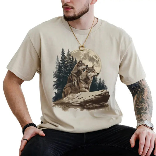Vintage Nature Moon Howling Wolves Shirt, Retro Wolf Graphic Tee, Wild Wolves Tops, Wolf Lover Gift Ideas, Wildlife...