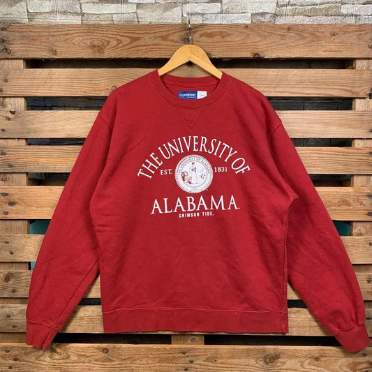 Vintage Ncaa Alabama Crimson Tide Sweatshirt Alabama Crewneck Jumper Alabama Pullover Sweater Alabama Crimson Tide Logo Graphic Red Colour