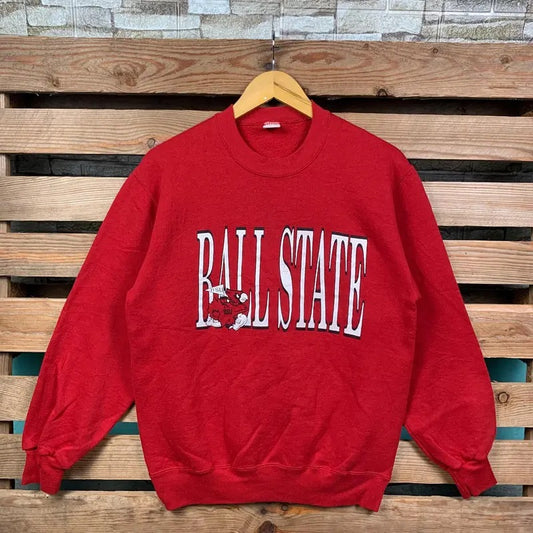Vintage Ncaa Ball State Sweatshirt Ball State Pullover Sweater Ball State Crewneck Jumper Ball State Print Graphic Logo Red Colour Small