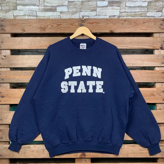 Vintage Ncaa Penn State Sweatshirt Penn State Crewneck Jumper Penn State Pullover Sweater Penn State Logo Graphic Print Navy Blue Large