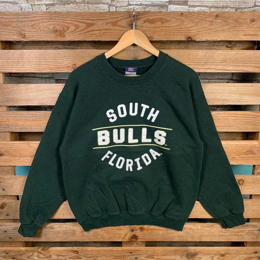 Vintage Ncaa South Bulls Florida Sweatshirt South Bulls Crewneck Sweater Florida Pullover Jumper South Bulls Florida Logo Graphic Green