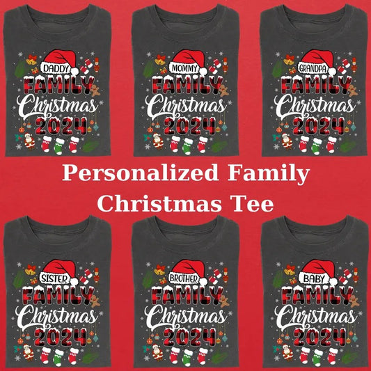 Vintage Personalized Christmas Family Graphic Tee - Custom Name Matching Family Xmas Shirt - Womenswear, Top