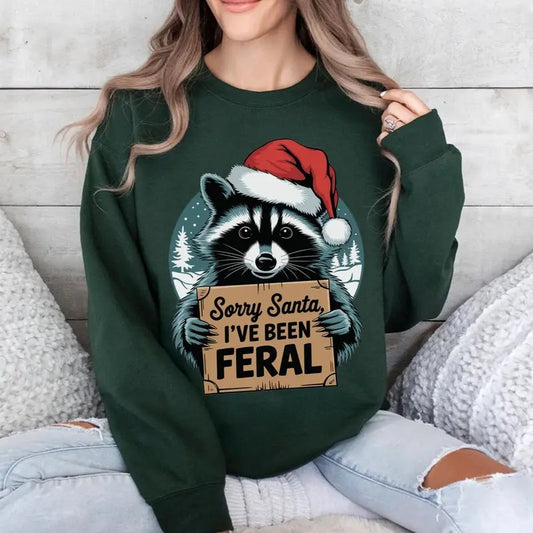 Vintage Retro Sorry Santa I've Been Feral Christmas Raccoon Funny Christmas Hoodie - Sweatshirt - Unisex Tee