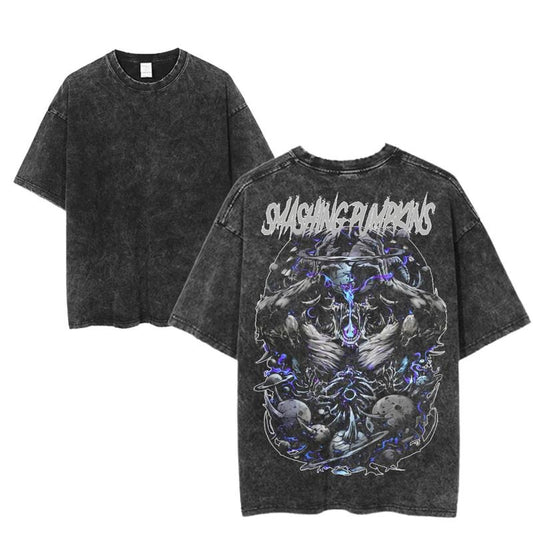 Vintage Smashing Pumpkins Graphic Tee, Retro Rock Band Tee, Double-Sided Graphic Design, Casual Streetwear, Unisex Cotton Shirt