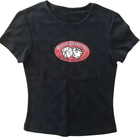 Vintage Social Distortion Baby Tee, Y2k Top Women Streetwear, Gothic Emo Girl Baby Tee, Grunge 2000s, Casual Cotton Short...