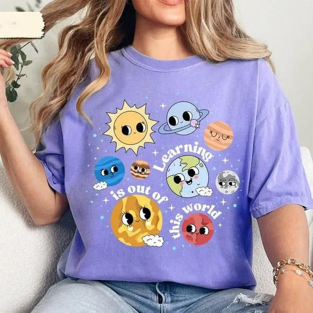 Vintage Solar System Teacher T-Shirt, Unisex Cotton For Men, Casual Polyeste Crewneck Shortsleeve Hoodie, Sweatshirt