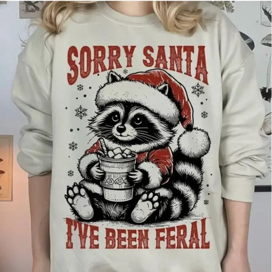 Vintage Sorry Santa I've Been Feral Graphic Tee, Sweatshirt, Hoodie Size S-3XL,Gift For Women Top Womenswear Underwear Humen Cotton Polyester