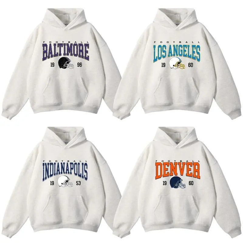 Vintage Sport Teams Fooball Collection Unisex Crewneck Ash Hoodie, Graphic Team Football Collection Hoodie, Gift For Football Fan