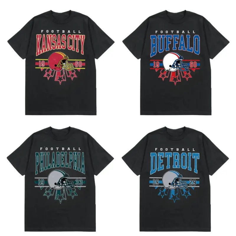 Vintage Style All Team Football T-Shirt in Black, Football Fan Gift, Game Day Shirt Hoodie, Sweatshirt | InkThreadWorks.com