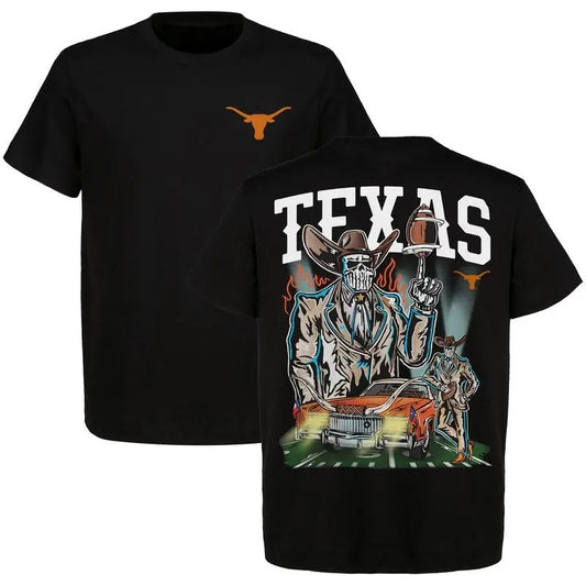 Vintage Texas Longhorns Football Western Skeleton Cowboy Graphic Tee, Soft Material, Strong Style Just for Texas Fans