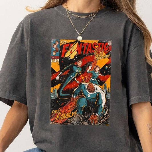 Vintage The Fantastic Four First Steps Superhero Movie Streetwear Classic Graphic Unisex Short Sleeve T-Shirt