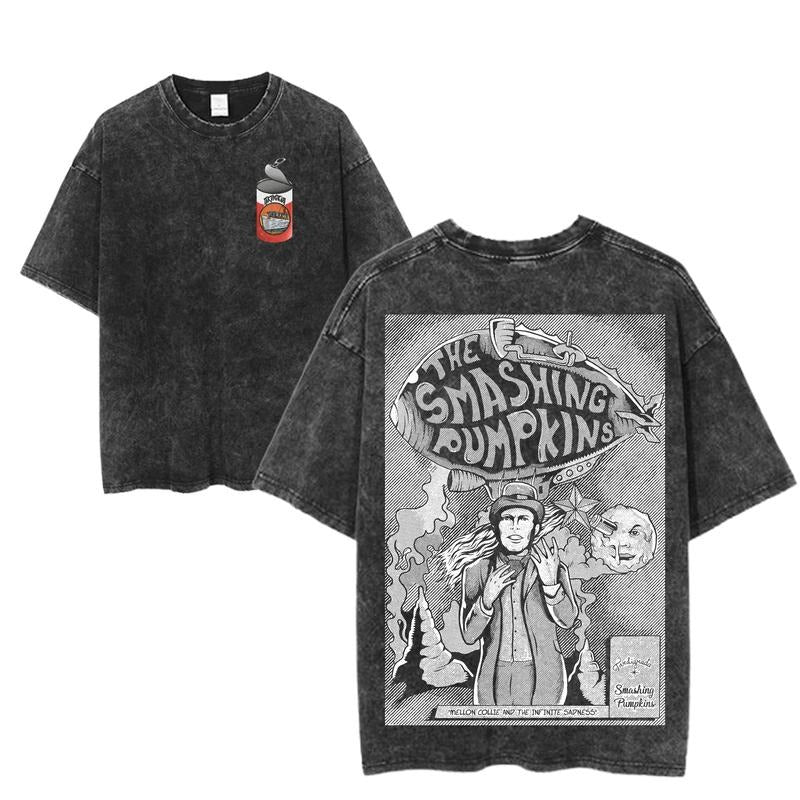 Vintage The Smashing Pumpkins Mellon Collie Fanart Graphic Tee, Retro Rock Band Tee, Double-Sided Graphic Design, Casual Streetwear, Unisex Cotton Shirt