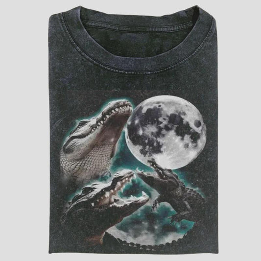Vintage Three Gator Moon Graphic Tee, Swampcore Animal Meme Shirt, Retro Beast Aesthetic, Unisex Menswear Womenswear Top
